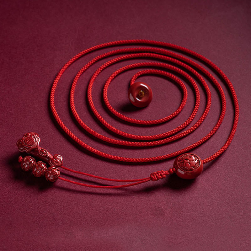 Natural Cinnabar Chinese Zodiac?Ruyi Handle Fu Character Lotus Blessing Red String Belly Chain