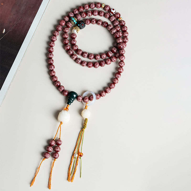 Red Bodhi Seed Om Mani Padme Hum Lotus Engraved Harmony Bracelet