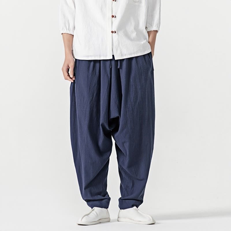 Solid Color Drawstring Men's Harem Pants With PocketsAnkle-Length (9 Length)