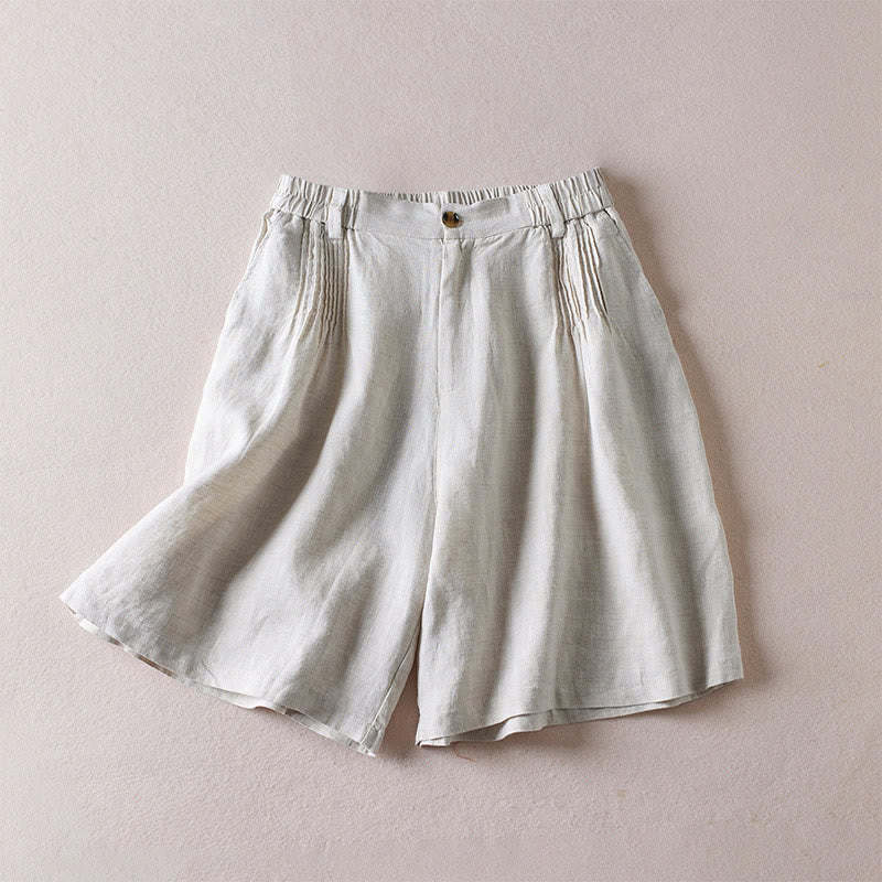 Summer Daily Simple Wrinkle Design Cotton Linen Women's Shorts With Pockets