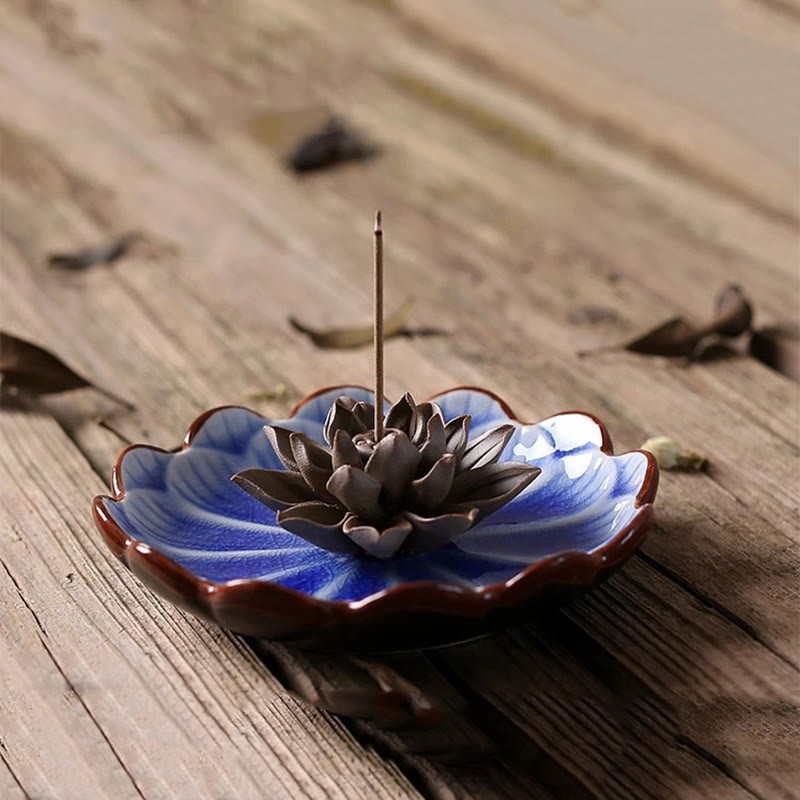 Lotus Pattern Healing Ceramic Incense Burner Decoration