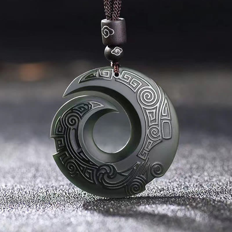 One's Luck Improves Design Patern Hetian Cyan Jade Peace Buckle Luck Necklace Pendant