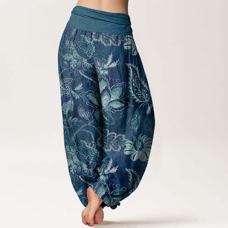 Casual Floral Leaves Women's Elastic Waist Harem Pants