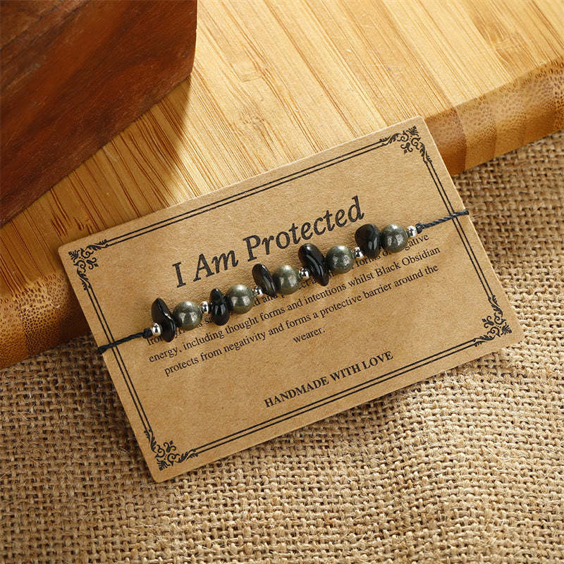 I Am Protected Iron Pyrite Black Obsidian Fulfillment Bracelet