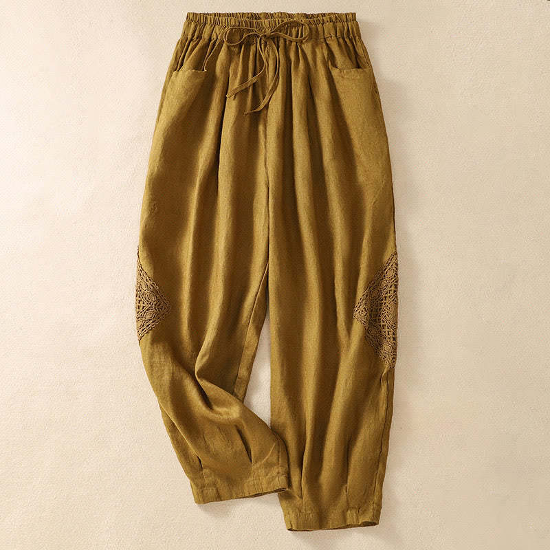 Summer Women's Cotton Drawstring Harem Pants With Pockets