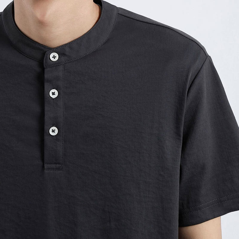 Summer Short Sleeve Half Button Shirt Cotton Linen Men Clothing