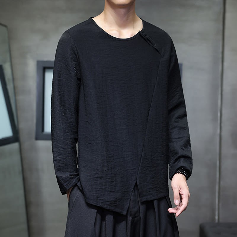 Fall Solid Round Neck Long Sleeve T-Shirt Cotton Men Clothing
