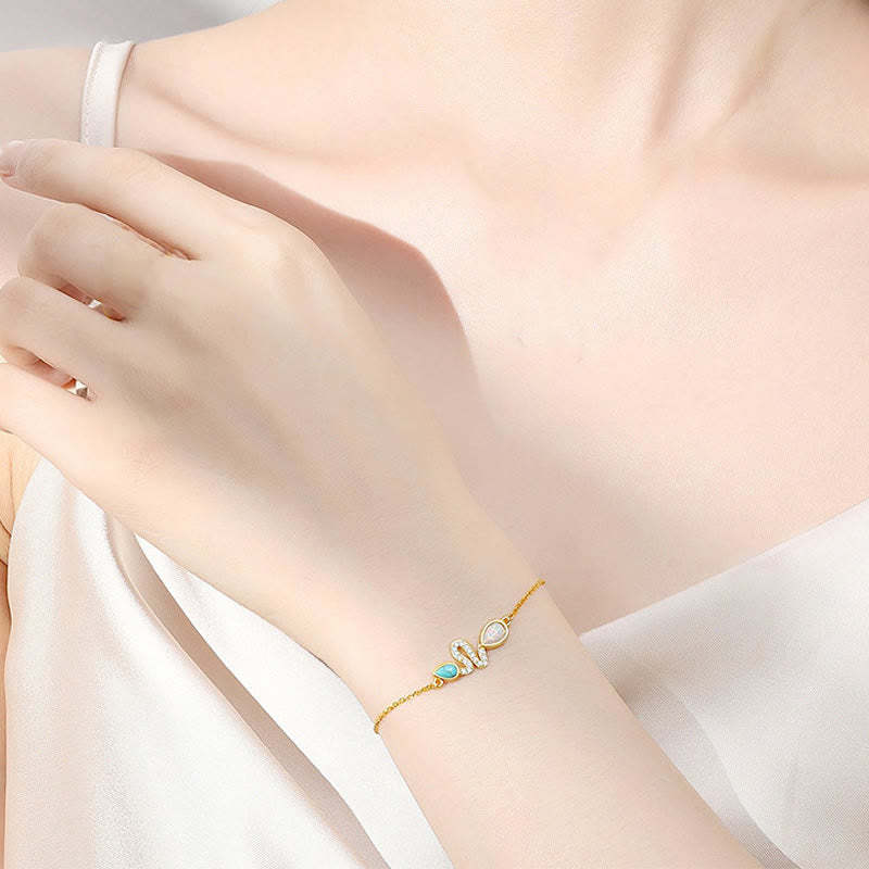 925 Sterling Silver Turquoise Opal Year Of The Snake Protection Bracelet