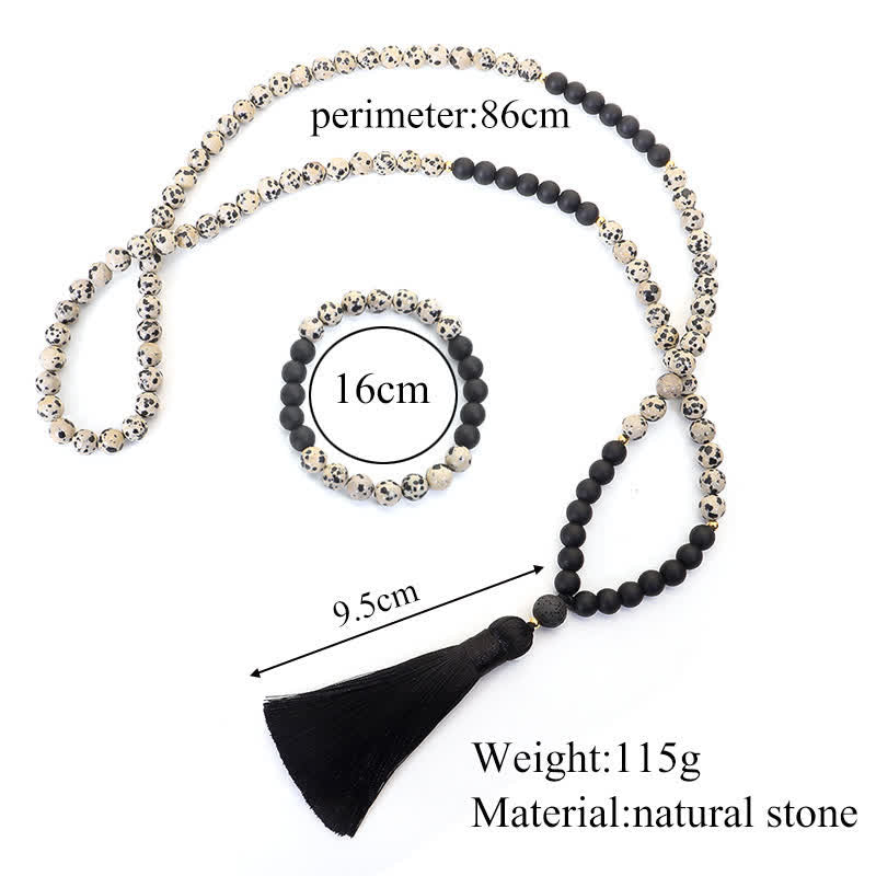 108 Mala Beads Zebra Jasper Frosted Stone Protection Tassel Bracelet (Extra 30% Off | USE CODE: FS30)