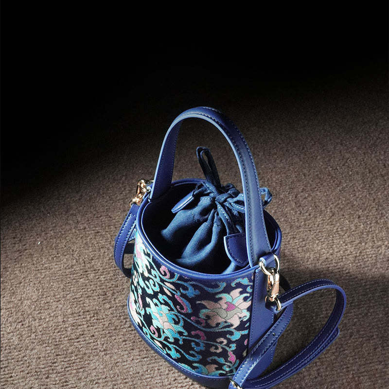 Retro Lotus Entwined Branches Song Brocade Crossbody Bag Hangbags
