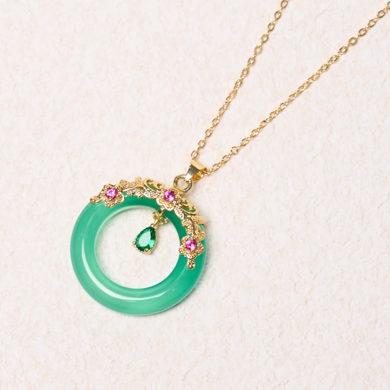 Green Chalcedony Peace Buckle Design Strength Necklace Pendant