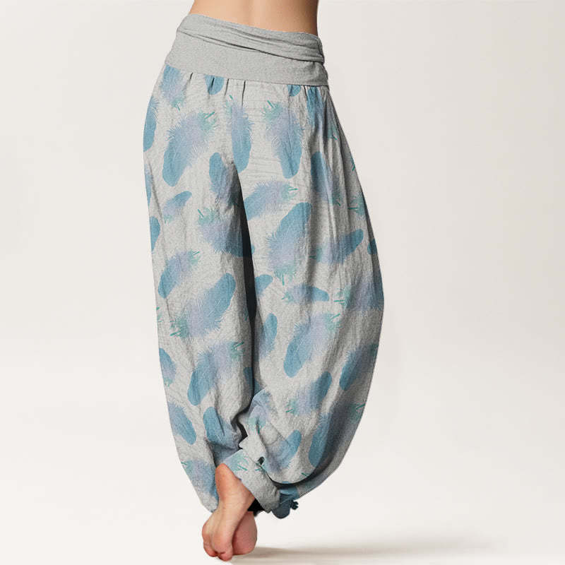 Casual Feathers Pattern Women's Elastic Waist Harem Pants