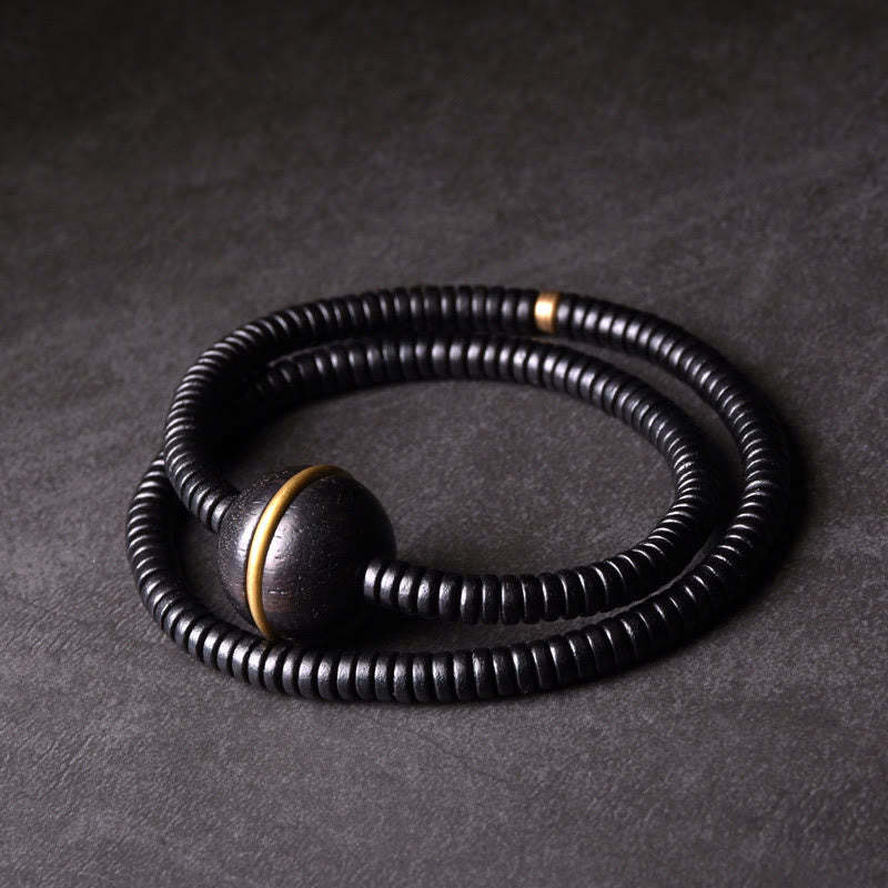 Ebony Wood Copper Brass Balance Ball Cuboid Double Wrap Bracelet Necklace
