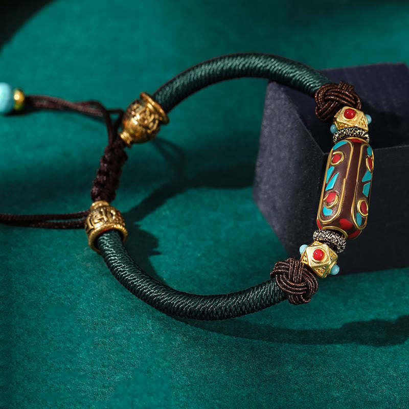 Handmade Tibetan Turquoise Om Mani Padme Hum Strength Braided Bracelet
