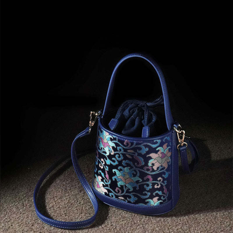 Retro Lotus Entwined Branches Song Brocade Crossbody Bag Hangbags