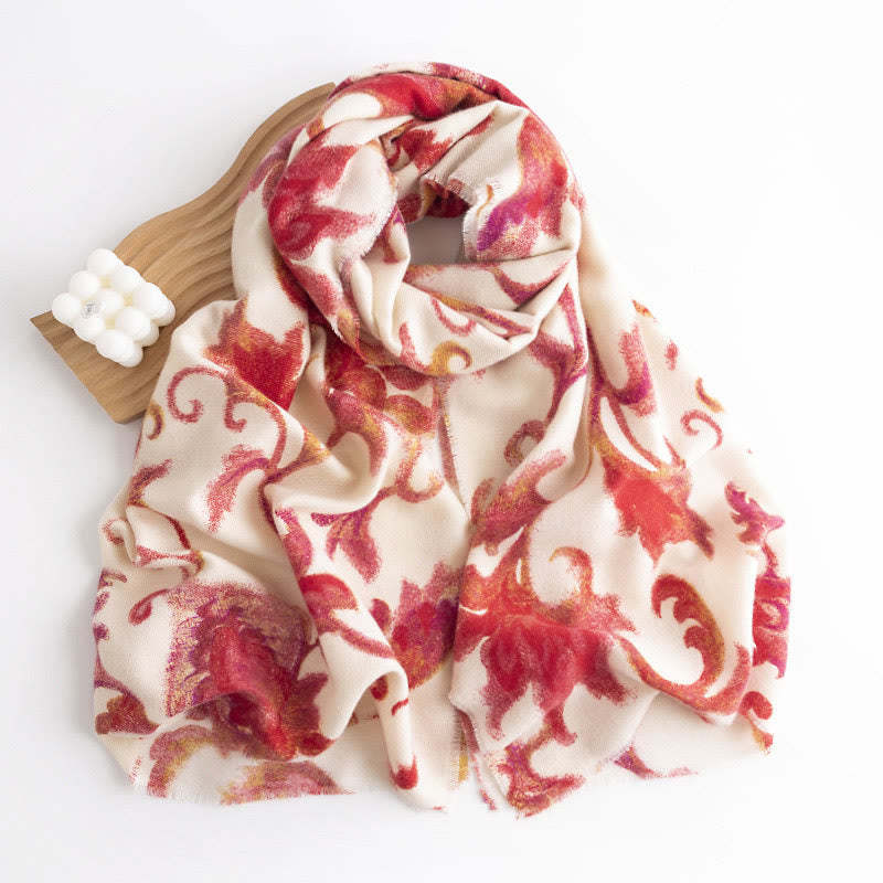 Tibetan Red Flower Print Shawl Fall Winter Soft Warm Scarf Wrap