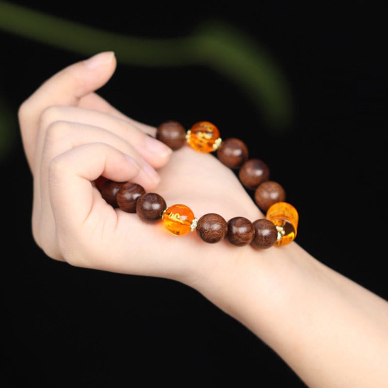 Natural Phoebe Zhennan Wood Om Mani Padme Hum God Of Wealth Crystal Protection Bracelet