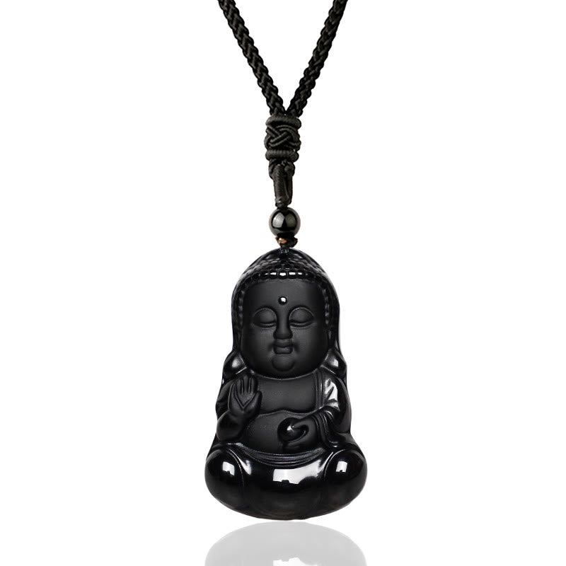 Natural Black Obsidian Crystal mystic zen Strength Protection Amulet Lucky Charm Pendant Necklace