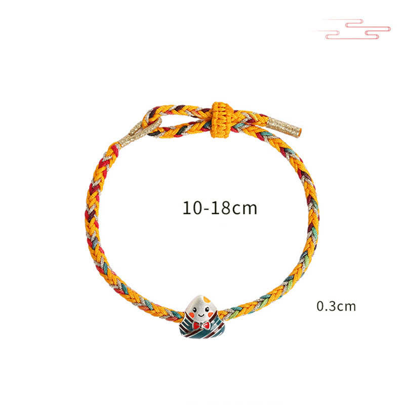 925 Sterling Silver Dragon Boat Festival Zongzi Pattern Luck Handmade Multicolored Rope Child Adult Bracelet