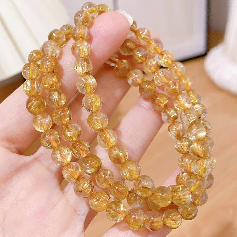 Natural Gold Rutilated Quartz Sun Stone Kyanite Wealth Bracelet
