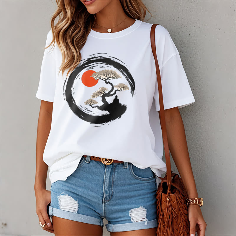 Red Sun Pine Zen Circle Meditation mystic zen Tee T-shirt