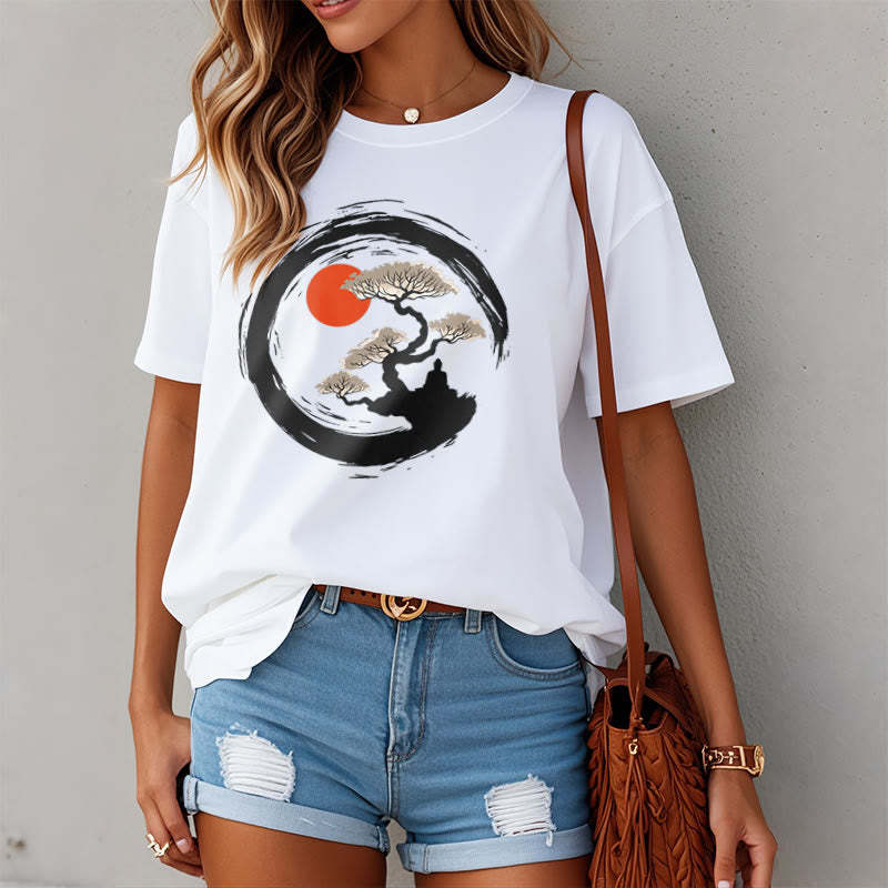 Red Sun Pine Zen Circle Meditation mystic zen Tee T-shirt