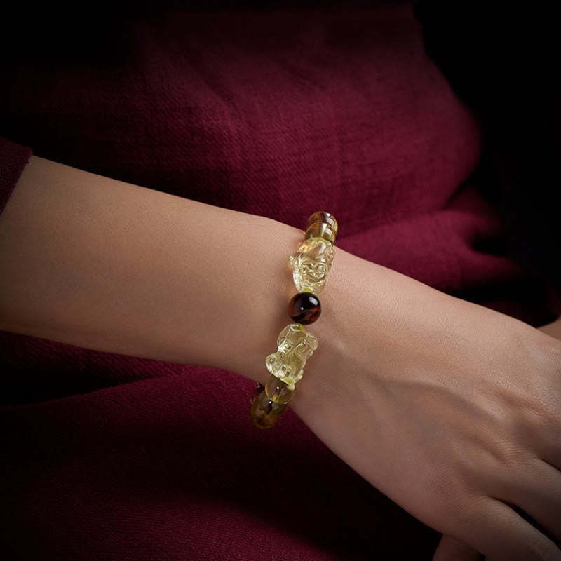 Natural Citrine Double PiXiu Tiger Eye Prosperity Protection Bracelet