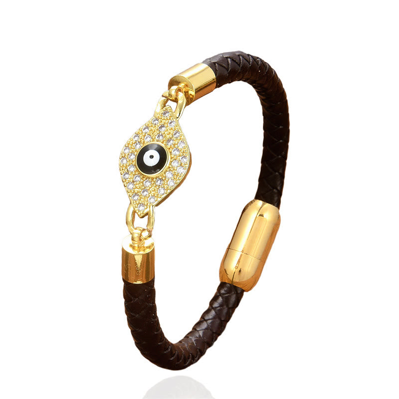 Evil Eye Protection Leather Metal Buckle Bracelet