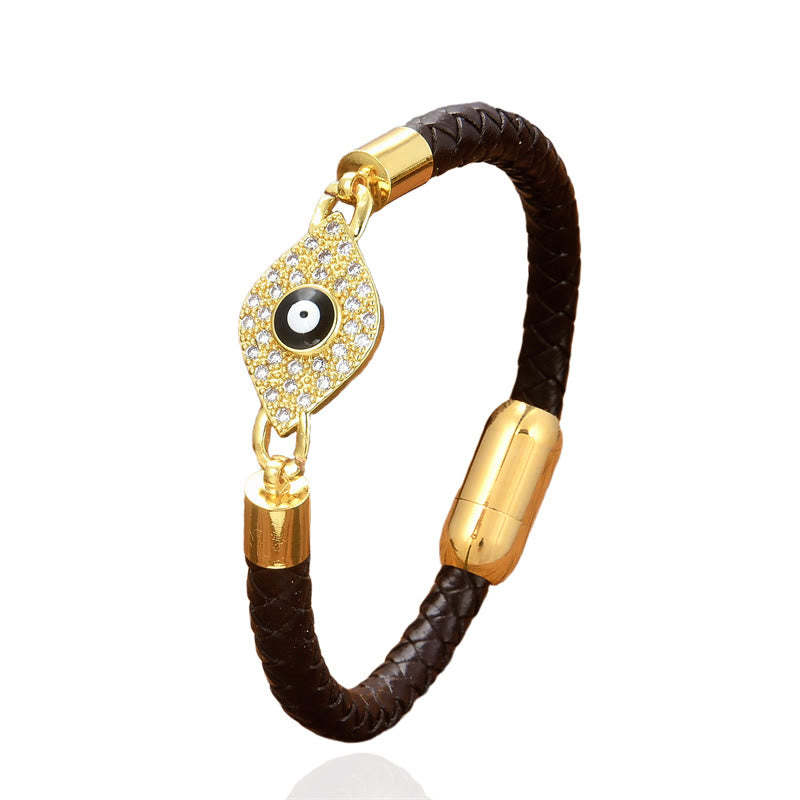 Evil Eye Protection Leather Metal Buckle Bracelet