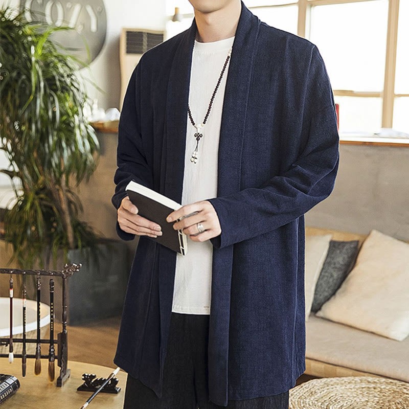 Fall Simple Casual Cotton Linen Men's Mid-length Coat Clothing