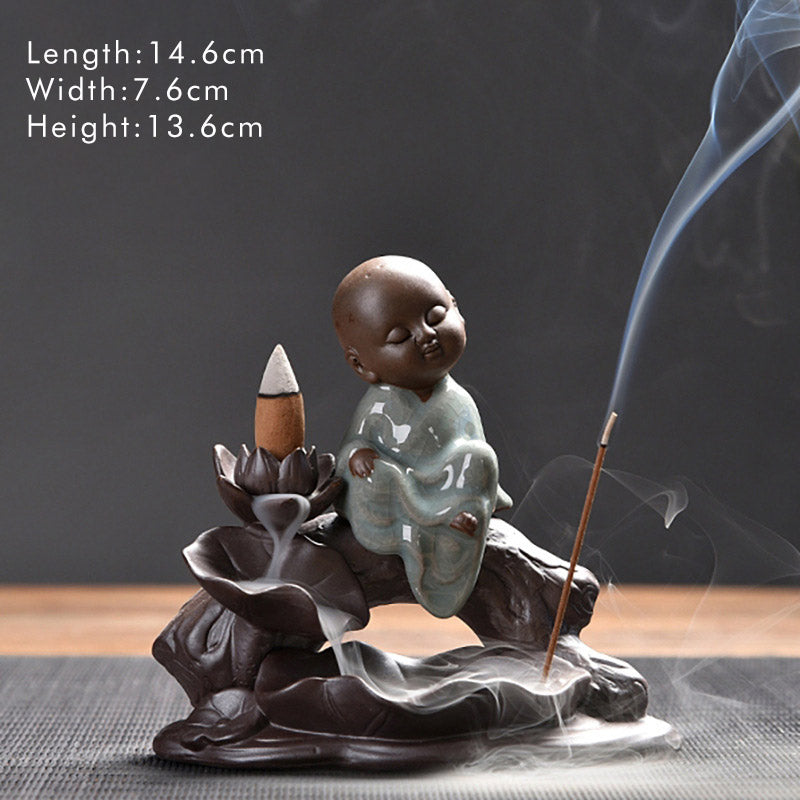 Little Monk Ceramic Lotus Blessing Incense Burner Decoration