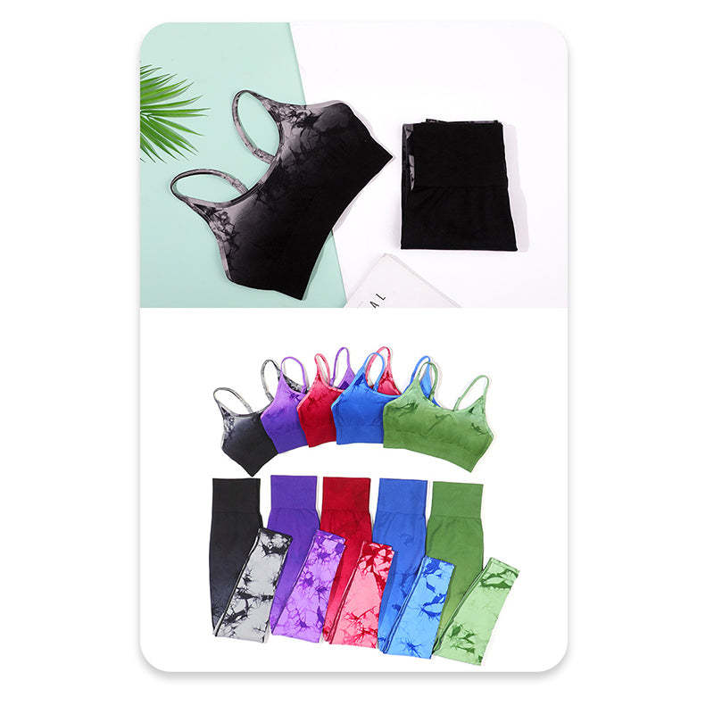 2Pcs Simple Tie Dye Print Crop Tank Top High Waist Pants Sports Gym Outfits Women's Yoga Sets