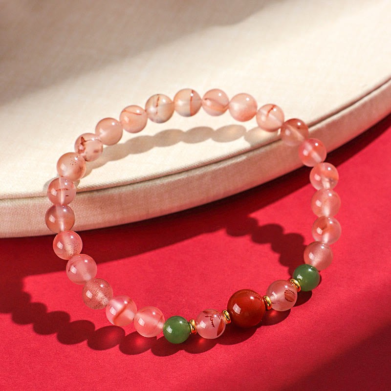 South Red Agate Butterfly Orchid Hetian Jade Luck Bracelet