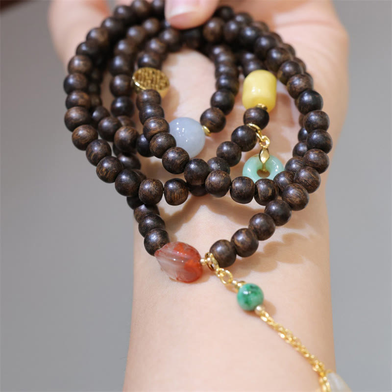 108 Mala Beads Brunei Agarwood Amber Red Agate Peace Buckle Jade Peace Bracelet