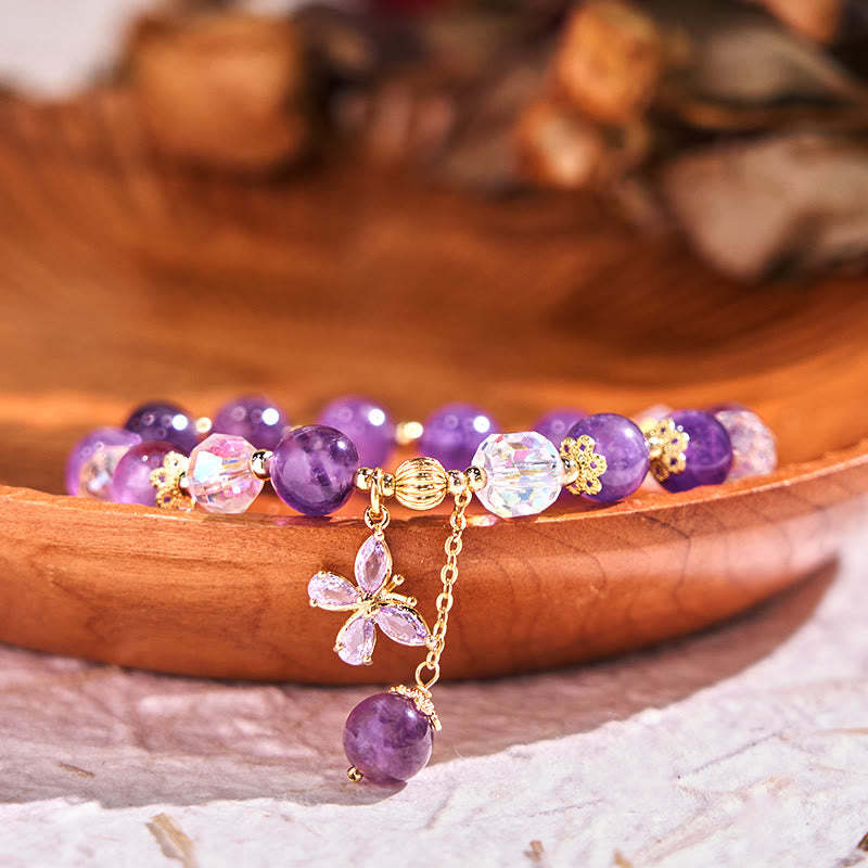 Natural Amethyst Crystal Spiritual Butterfly Charm Bracelet
