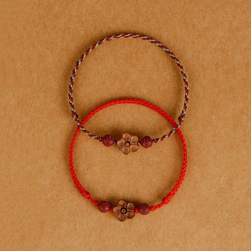 Peach Wood Small Peach Blossom Cinnabar Wealth String Bracelet Anklet