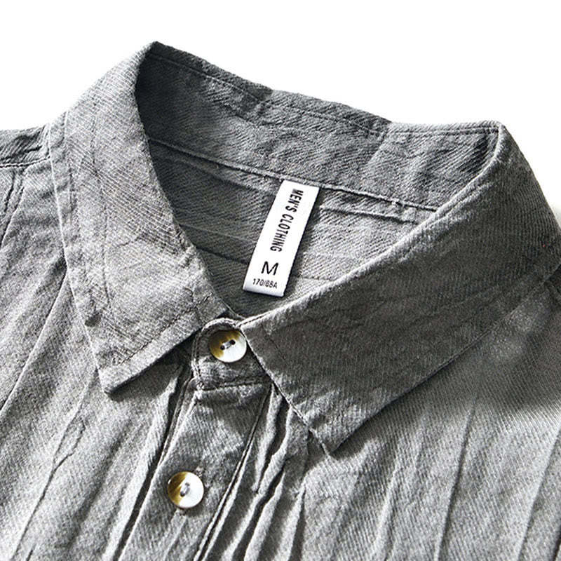 Causal Plain Lapel Ramie Linen Half Button Men's Shirt