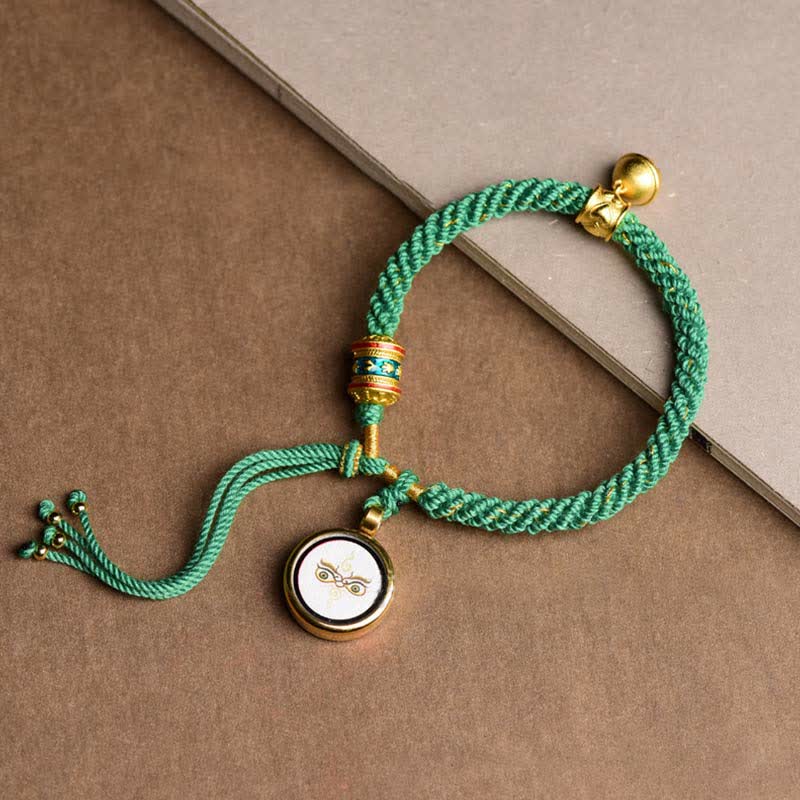 Tibetan Five God Of Wealth Thangka Luck Prayer Wheel Bell Braid String Bracelet