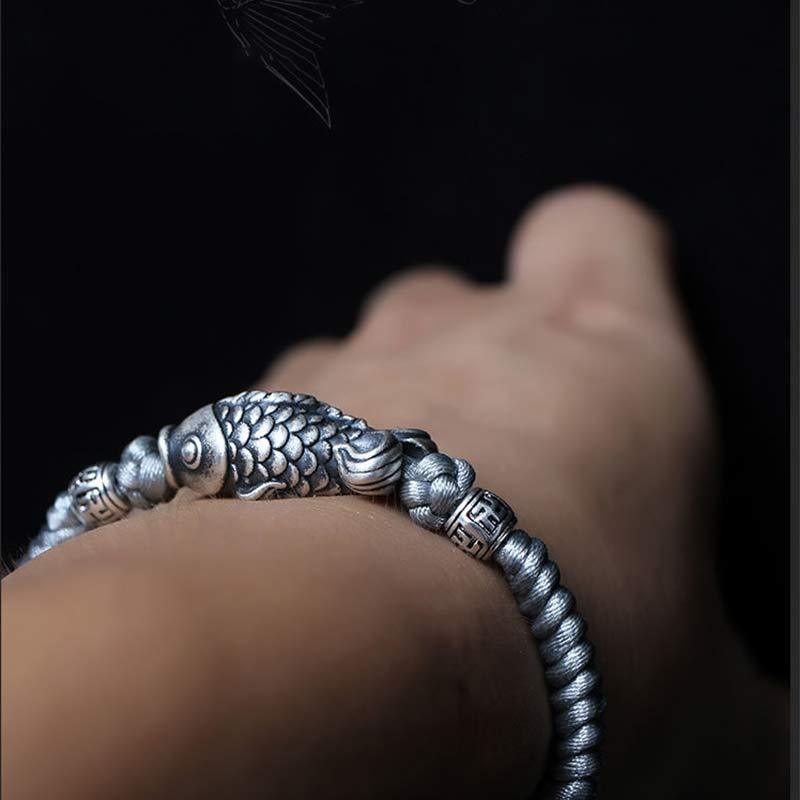 Silver Luck Koi Fish Braided String Bracelet