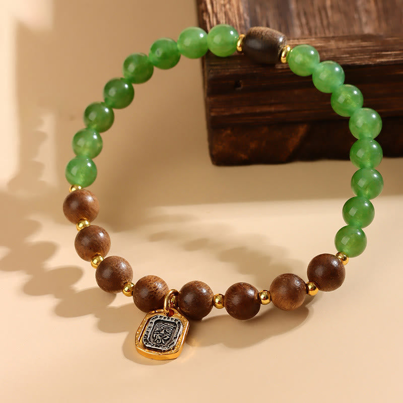 Kalimantan Agarwood Green Chalcedony Zakiram Goddess of Wealth Strength Bracelet