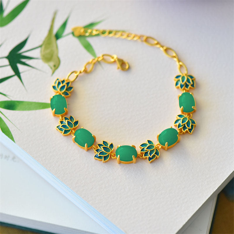 White Jade Cyan Jade Lotus Protection Bracelet