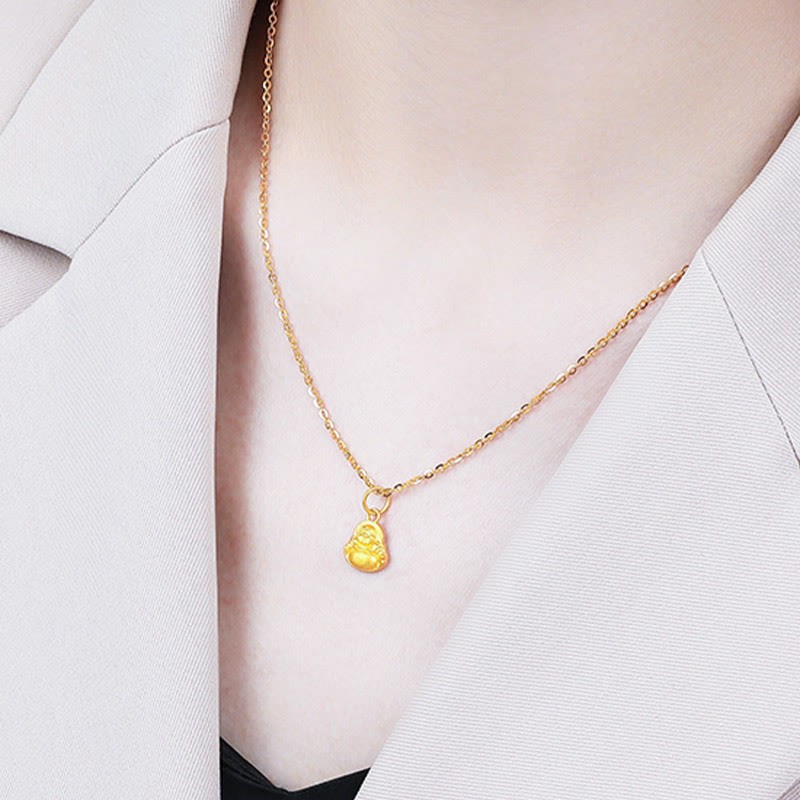 999 Gold Mini Laughing mystic zen Luck Wealth Necklace Pendant