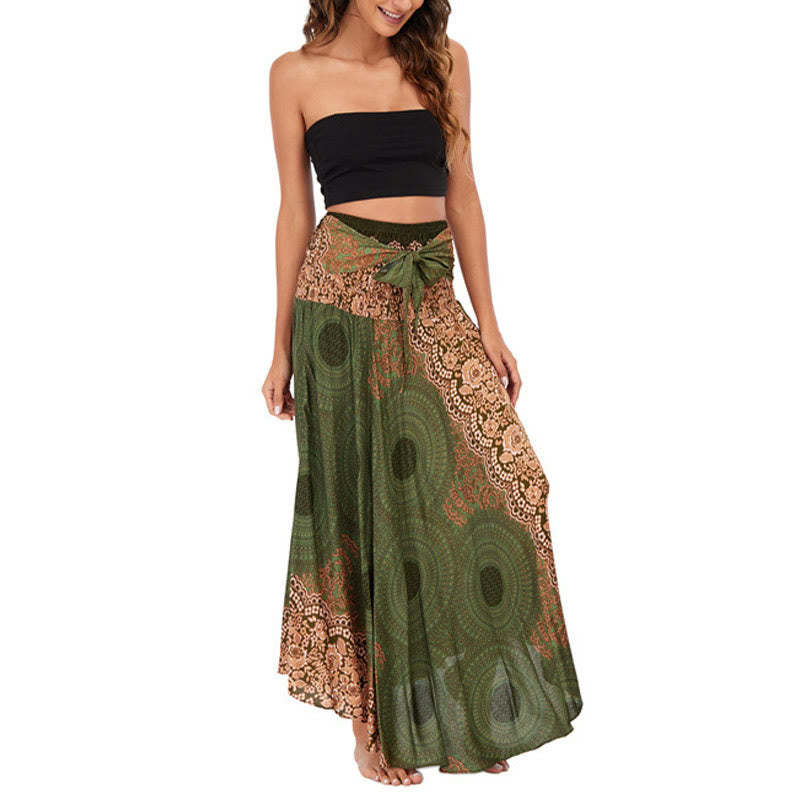 Two Style Wear Bohemian Compass Rose Flower Lace-up Skirt Dress