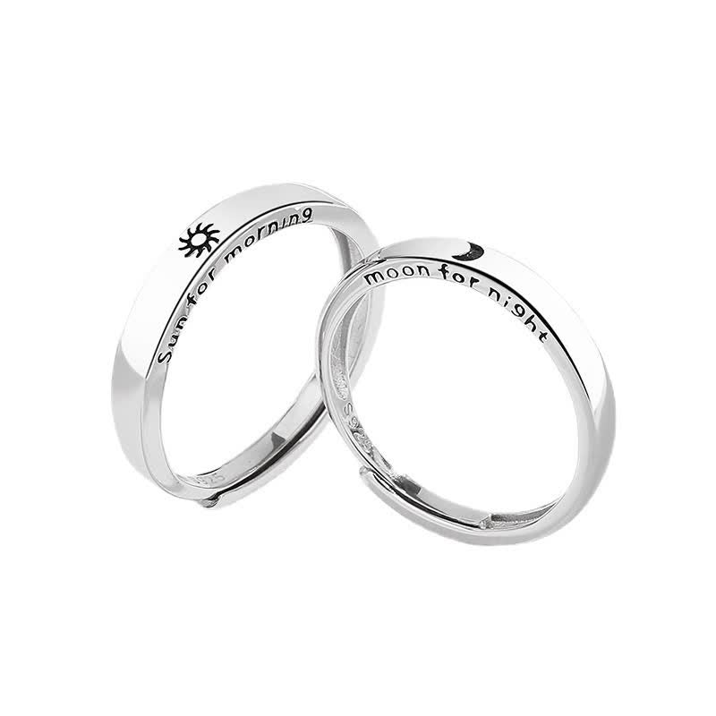 925 Sterling Silver Sun Moon Protection Adjustable Couple Ring