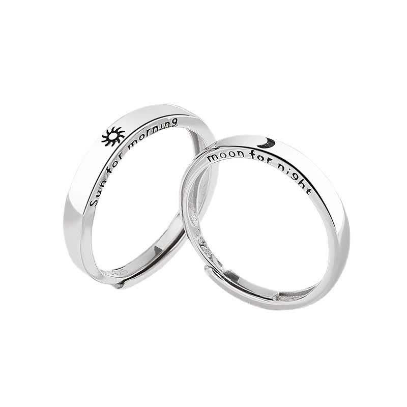 925 Sterling Silver Sun Moon Protection Adjustable Couple Ring
