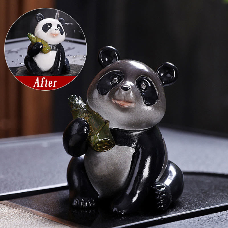 Color Changing Small Cute Panda Bamboo Tea Pet Resin Home Figurine Decoration