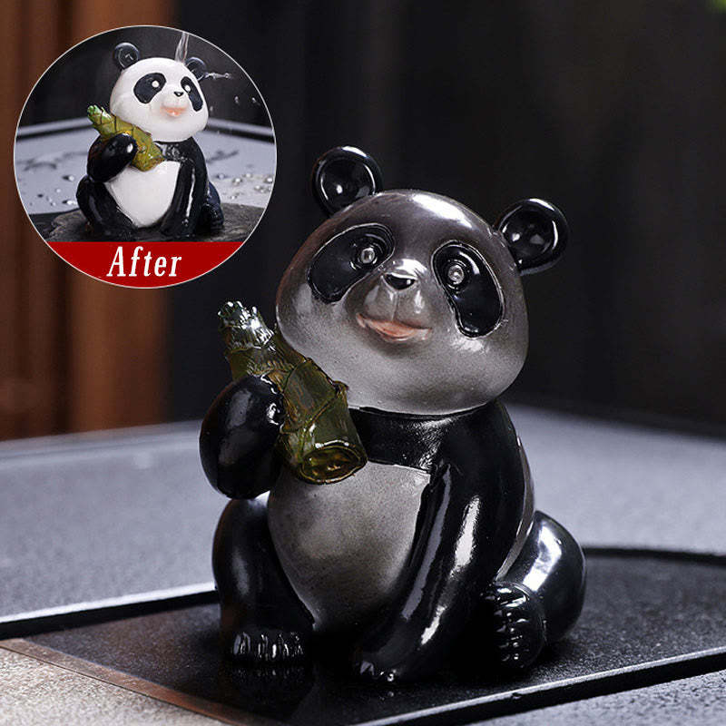 Color Changing Small Cute Panda Bamboo Tea Pet Resin Home Figurine Decoration