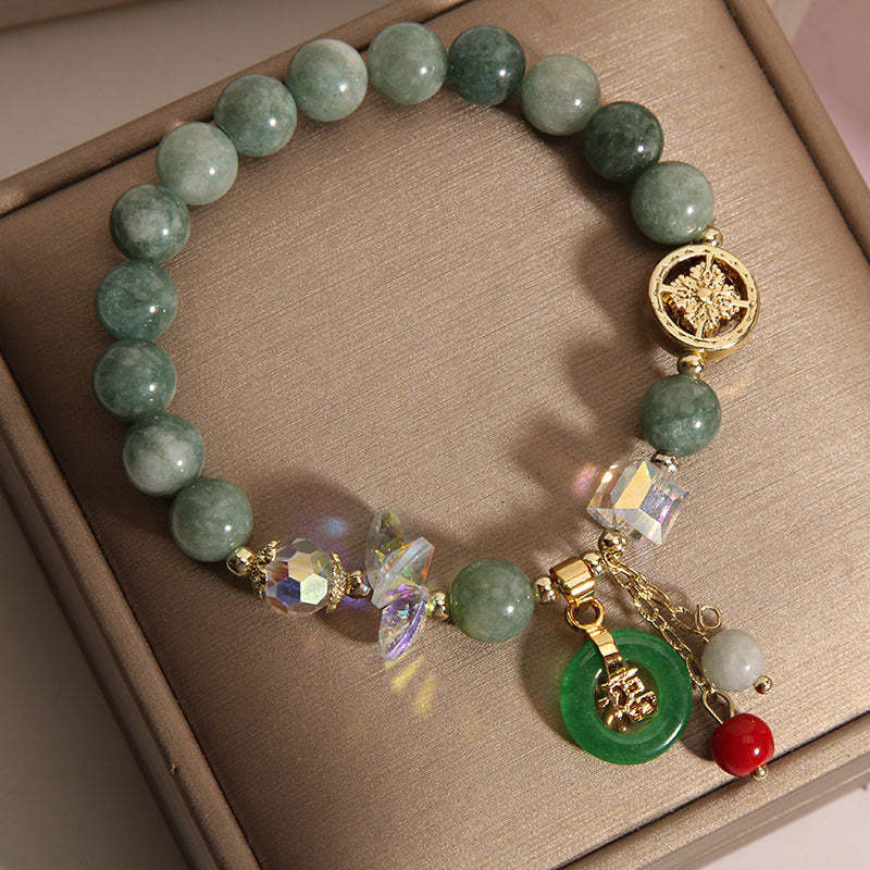 Strawberry Quartz Jade Fu Character Charm Healing Bracelet