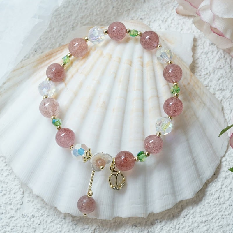 Strawberry Quartz Rutilated Quartz Fluorite Flower Healing Bracelet