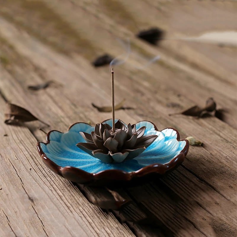 Lotus Pattern Healing Ceramic Incense Burner Decoration
